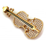 Złota broszka skrzypce z cyrkoniami