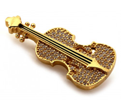 Złota broszka skrzypce z cyrkoniami
