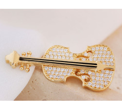 Złota broszka skrzypce z cyrkoniami