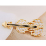 Złota broszka skrzypce z cyrkoniami