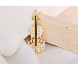 Złota broszka skrzypce z cyrkoniami