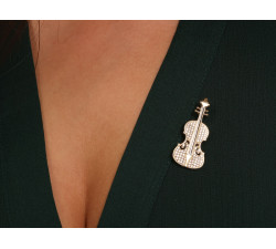 Złota broszka skrzypce z cyrkoniami