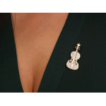 Złota broszka skrzypce z cyrkoniami