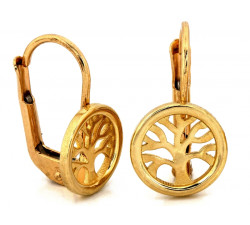 Złote kolczyki angielskie z drzewkiem szczęścia