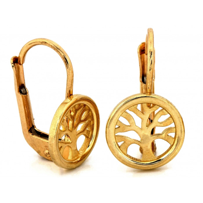 Złote kolczyki angielskie z drzewkiem szczęścia
