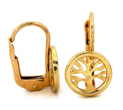 Złote kolczyki angielskie z drzewkiem szczęścia