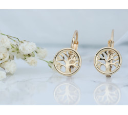 Złote kolczyki angielskie z drzewkiem szczęścia