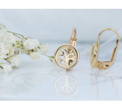 Złote kolczyki angielskie z drzewkiem szczęścia