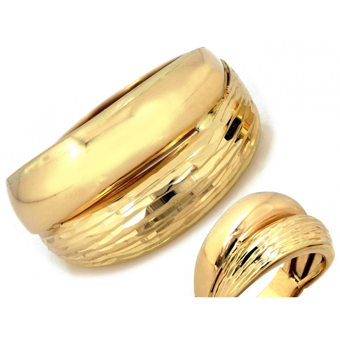 Duży złoty pierścionek  585 błyszczący na elegancko szeroki s