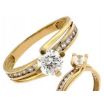 Złoty pierścionek zaręczynowy 585 z białymi cyrkoniami