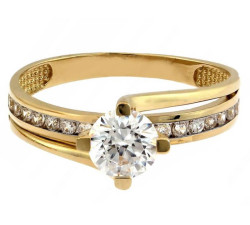 Złoty pierścionek zaręczynowy 585 z białymi cyrkoniami