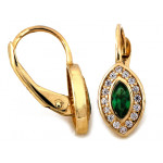 Kolczyki złote 585 subtelne angielskie z zielonymi kamieniami w kształcie migdałów S