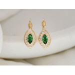 Kolczyki złote 585 subtelne angielskie z zielonymi kamieniami w kształcie migdałów S
