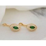 Kolczyki złote 585 subtelne angielskie z zielonymi kamieniami w kształcie migdałów S