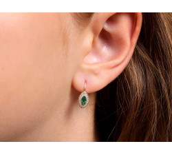 Kolczyki złote 585 subtelne angielskie z zielonymi kamieniami w kształcie migdałów S