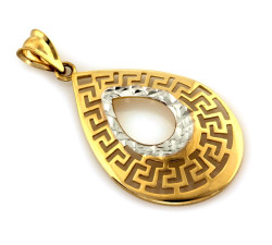 Złota przywieszka 585 owal z greckim wzorem
