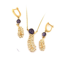 Złoty komplet 585 kolczyki zawieszka z rubinem 3,06 g