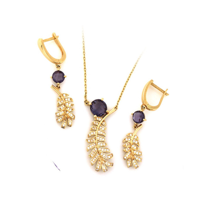 Złoty komplet 585 kolczyki zawieszka z rubinem 3,06 g