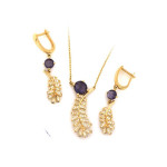 Złoty komplet 585 kolczyki zawieszka z rubinem 3,06 g