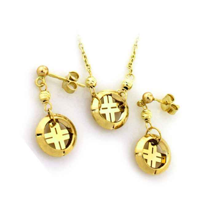 Złoty komplet biżuterii 585 krzyżyki w kole 6.09g