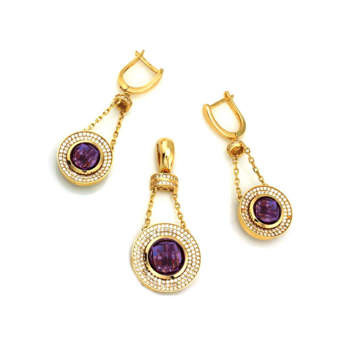 ZŁOTY KOMPLET BIŻUTERII 585 WISZĄCE KOŁA PREZENT