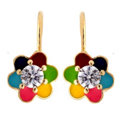 złote kolczyki kolorowe kwiatki