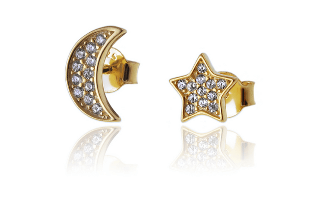 złote kolczyki asymetryczne księżyc gwiazda