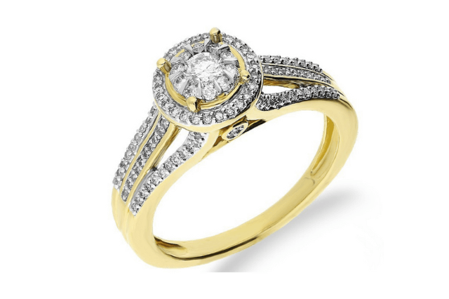 złoty pierścionek z diamentami