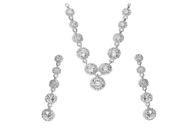srebrny komplet biżuterii z cyrkoniami